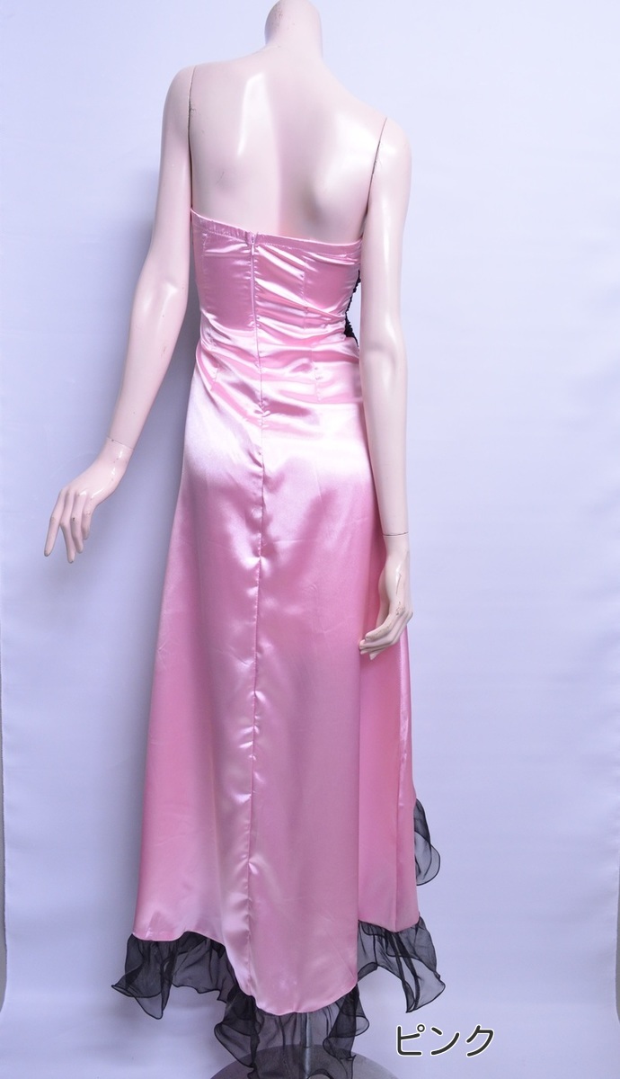サテン素材のベアトップロングドレス♪ | キャバドレス・ロングドレス